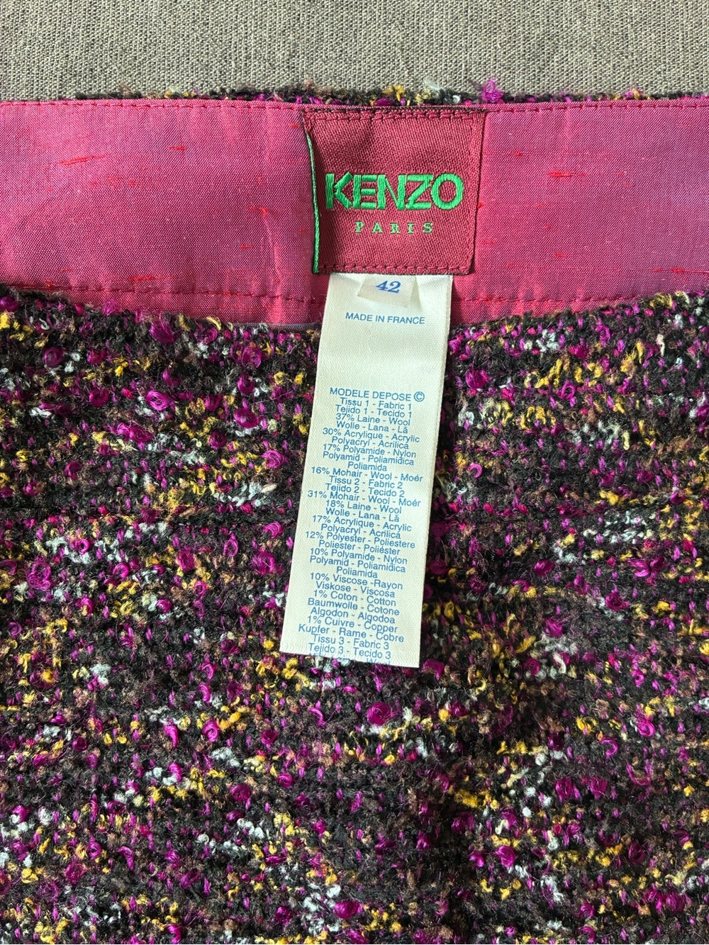 Kenzo Purple Wool Mohair Maxi Skirt with Magenta Accents and Silk Lining - Picture 6 of 9